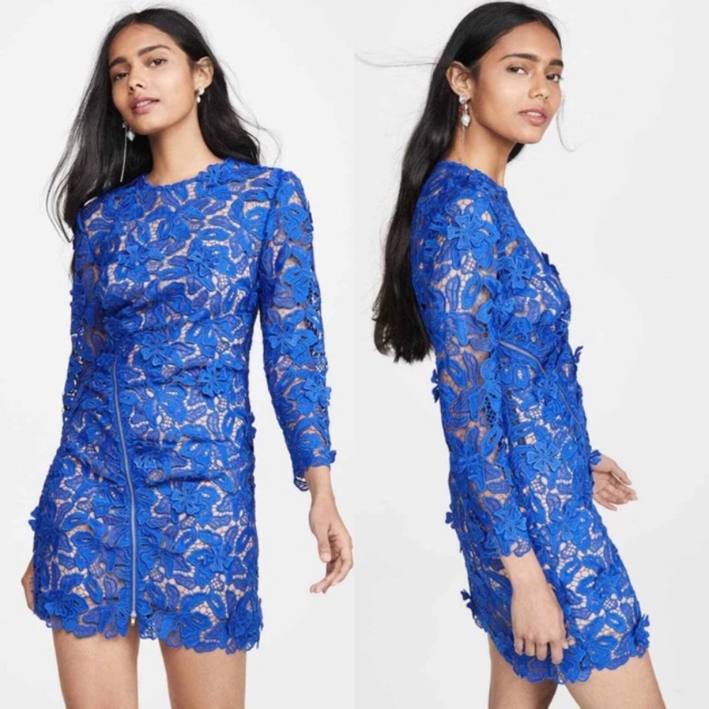 Self-Portrait 3D Lily blue lace mini zip dress